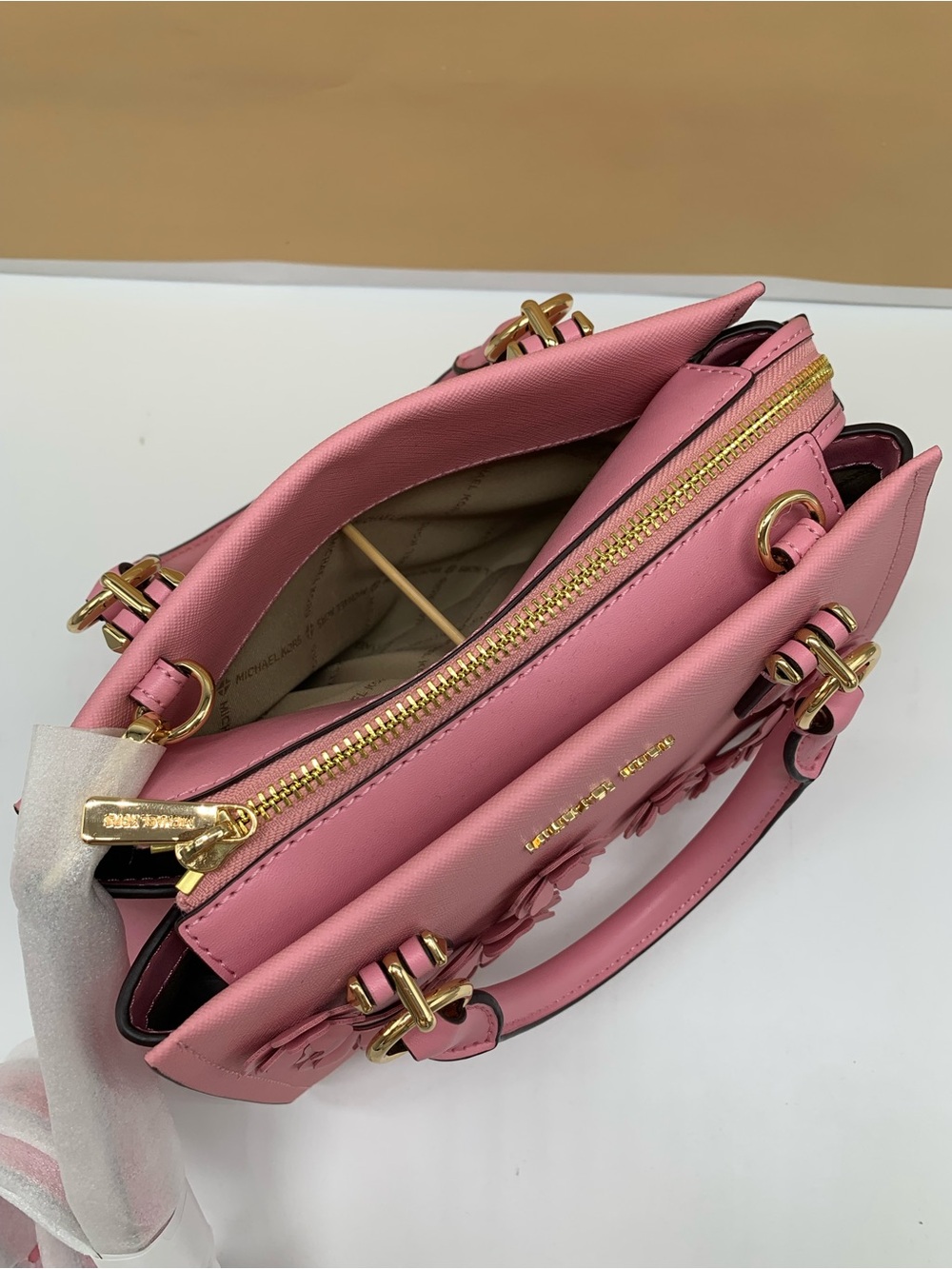 Michael Kors Marilyn Small Floral Embellished Satchel Carnation color - Picture 12 of 14
